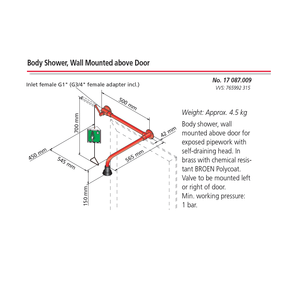 Body Shower - Wall Mounted Above Door