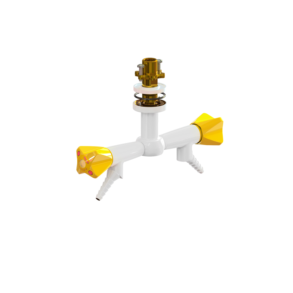 Suspended 45⁰ - 2-Valve 180⁰ Fitting With Fixed Nozzle